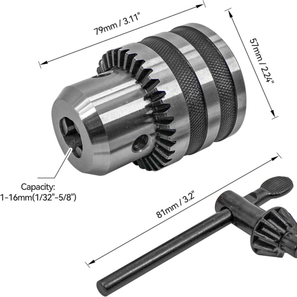 Chuck with Key JT3 Taper Mount 3-Jaw for Lathes Drilling Machine1/32"-5/8"1-16mm