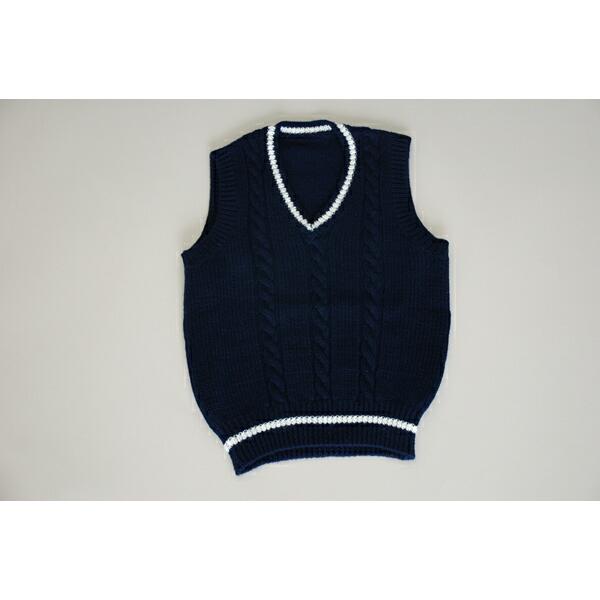 V-neck, navy blue, white line, hand-knitted children s vest, exam vest, navy blue, 100cm 110cm, lollipop