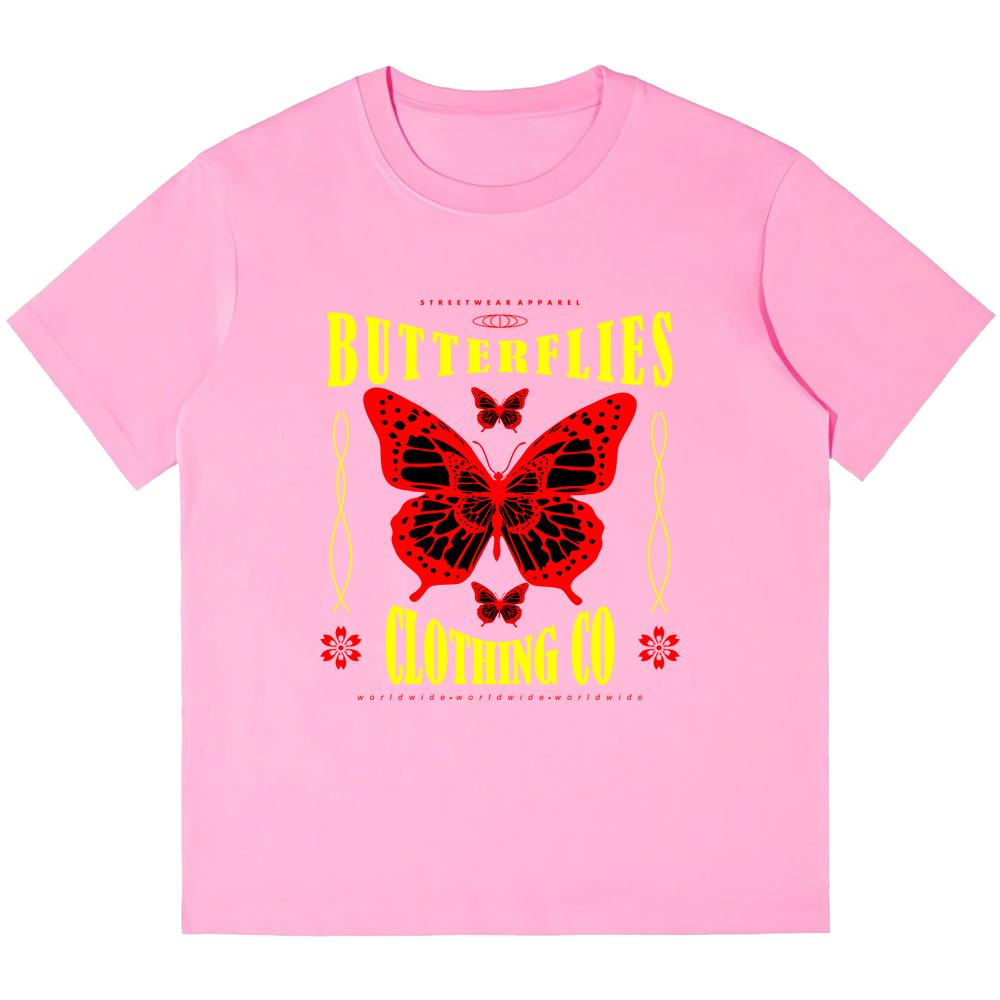 

230GSM Тяжелые хлопковые мужские футболки с принтом бабочки в стиле ретро, ​​панк-футболка Harajuku, повседневные уличные футболки