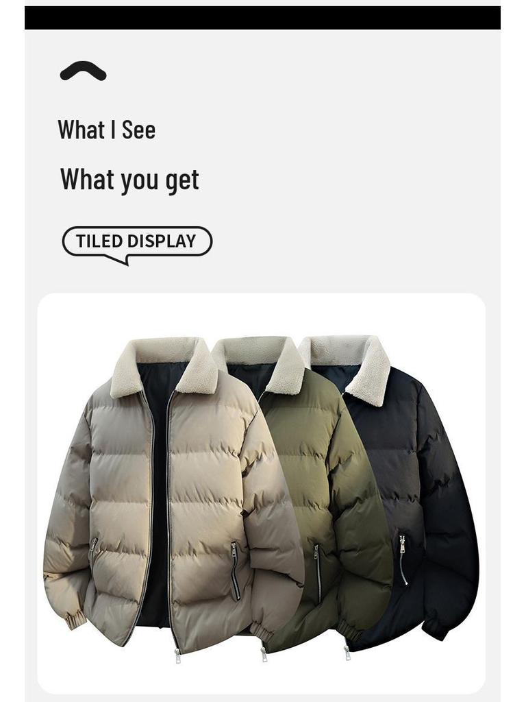 2025 Winter Herren Trendige Dicke Baumwolljacke mit Schönem Pelzkragen und Stehkragen