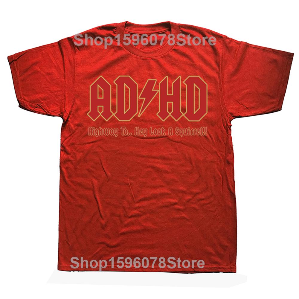 Funny ADHD Highway to... Hey look a squirrel Graphic T-shirts Men Fashion Casual Tshirt 100% Cotton Loose Oversized T Shirt