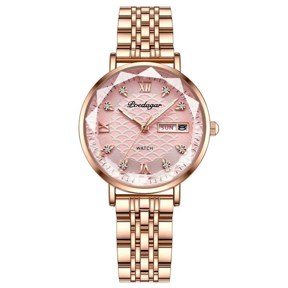 POEDAGAR Women Watch New Fashion Luxury Stainless Steel Wristwatch Bracelet Simple Rose Gold Waterproof Luminous Ladies Watches