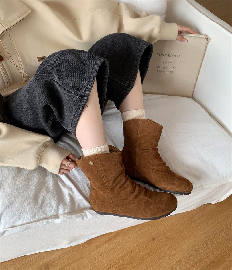 Flip collar two wear snow boots women 2025 autumn and winter new Mori hair short boots velvet warm snow cotton boots women