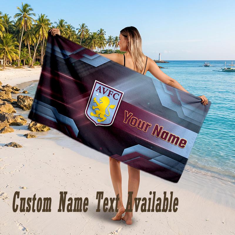 Aston Villa Design Beach Towel Custom Text Large Towel for Beach Vacation