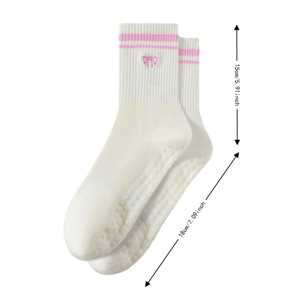 1Pair Non-Slip Yoga Socks Bow Embroidery Cuffed Mid Tube Socks Professional Pilates Socks for Women