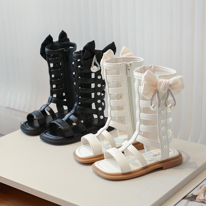 

Обувь для девочек Hollow Roman Shoes Летние детские сандалии Bow Roman Shoes для маленьких девочек Tide 26 бежевый