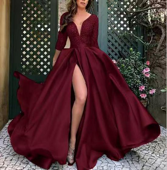 

Європейська та американська великого розміру сексуальна довга вечірня сукня з гарячим тисненням - Сукня з великим подолом XXXL малиновий