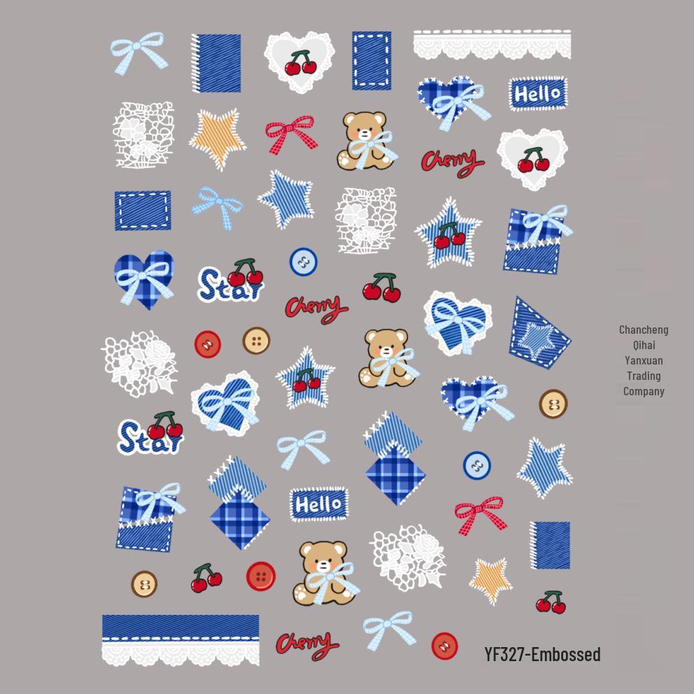 

Наклейки на нігті Patchwork Bear & Dora зі стікерами у вигляді милих сердечок та камер Floating Veins