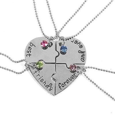 4 Pcs Best Friends Forever And Ever Necklace  Engraved Puzzle Friendship 4 Pieces Pendant Necklace Set, Metal Alloy & Rhinestones