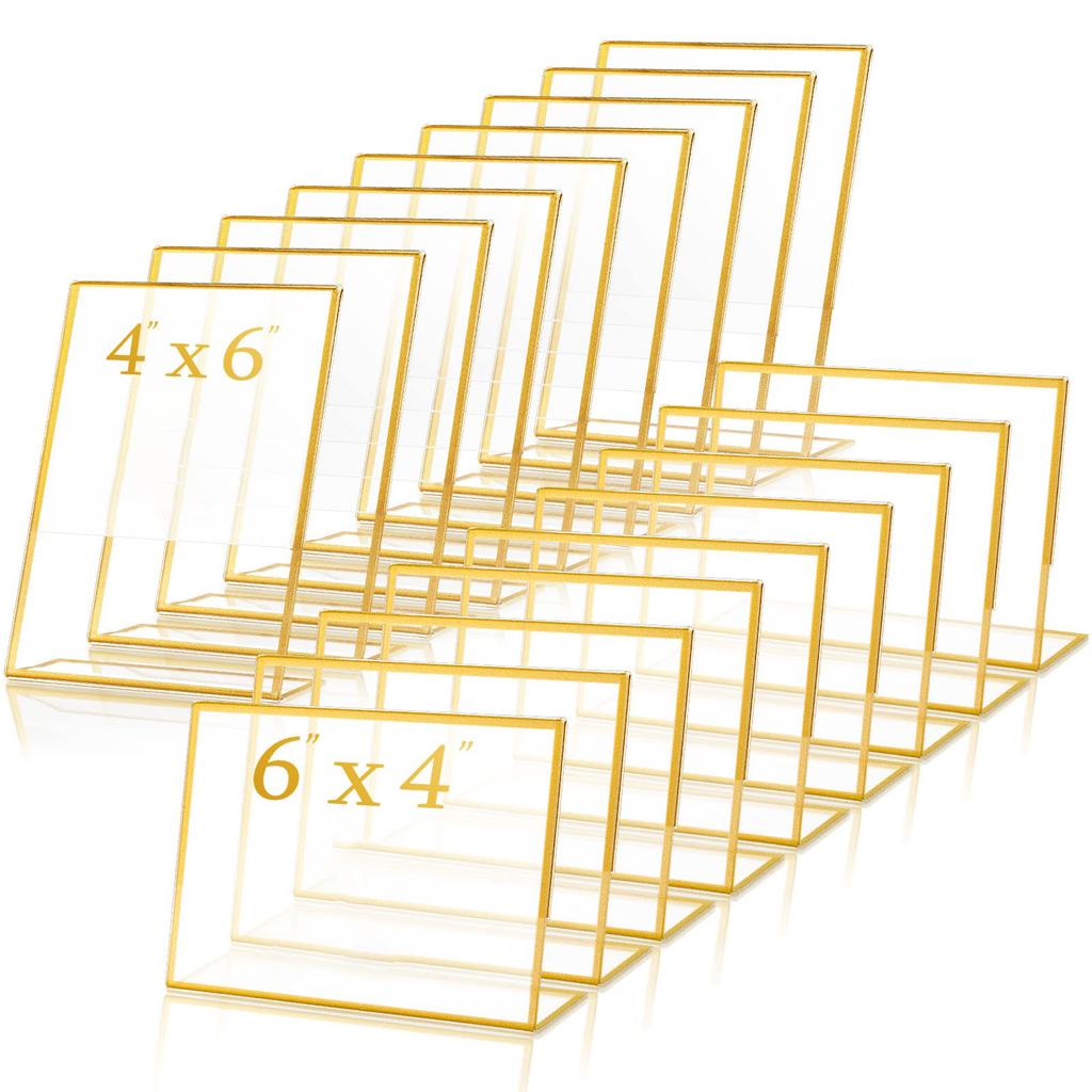 Gold Frame Acrylic Sign Holder Wedding Table Number Holders Clear Menu Picture Document Brochure Stands Photo Office Display