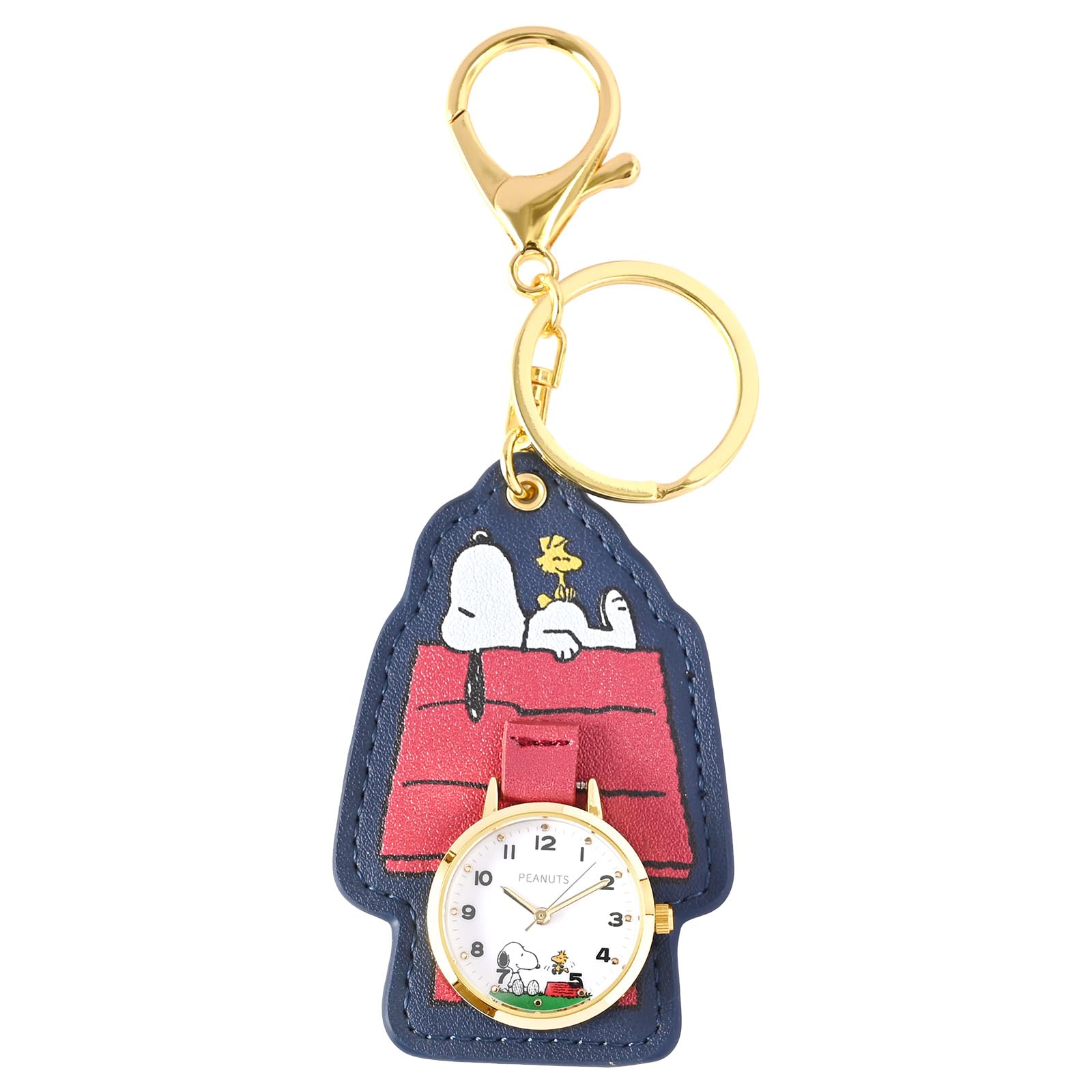 Fieldwork Analog Pocket Watch with Snoopy PEANUTS Keychain Comes in Special Bag Suitable for and Business Woodstock Design Navy Blue Women s - Cute,