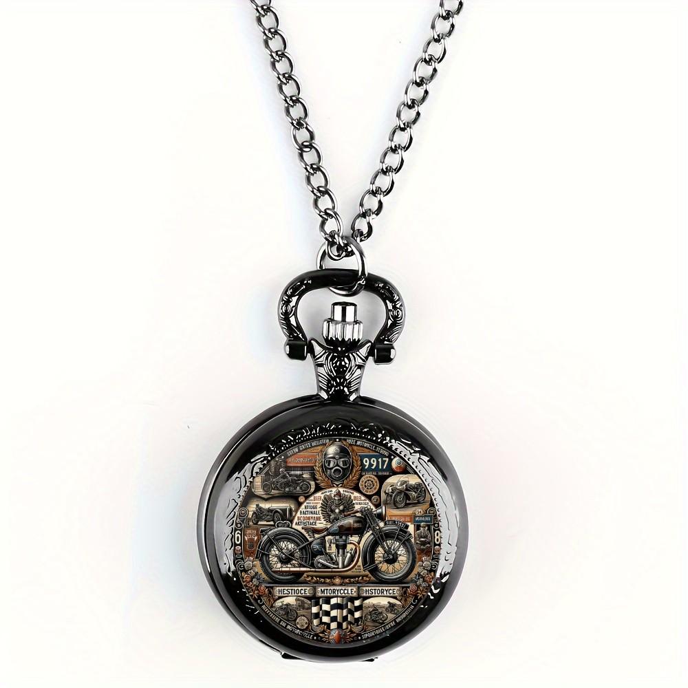 Antique Exquisite Vintage Motorcycle Pattern Design Quartz Pocket Watch - Men Male Kids Fashion Accessory, Non-Waterproof  Watch
