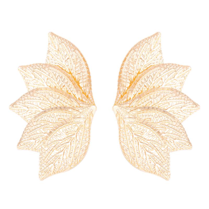 Exaggerated Gold Color Leaf Texture Fan Earrings For Women Metal Earing Jewelry  Trending New Women's Earrings Accessories