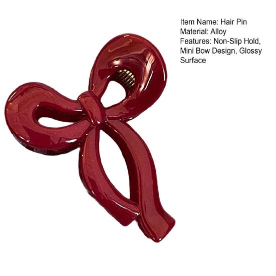 Hair Pin Stable Non-Slip Mini Bow Shape Alloy Hair Pin Glossy