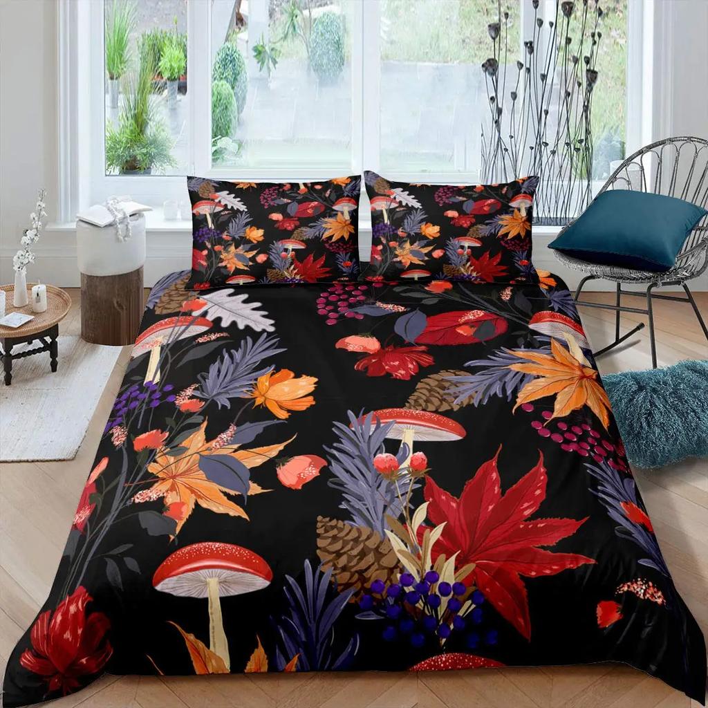 Fall Duvet Cover Seasonal Maple Tree Leaves Botanical Foliage Vibrant Floral Forest Image Decorative 3 Piece Bedding for Women