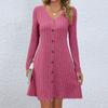 Women's Autumn/winter Button Waist Long Sleeve Sweater Dress