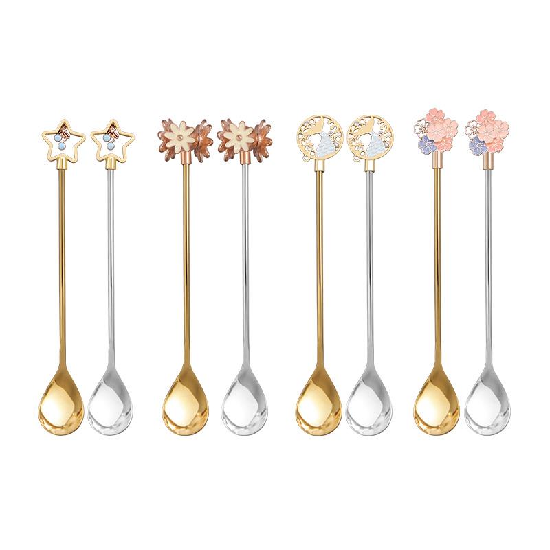 Creative 304 Stainless Steel Cherry Blossom Dessert Spoons& Sugar Coffee Spoon Cocktail Mixing Kitchen,Dining & Bar Tableware