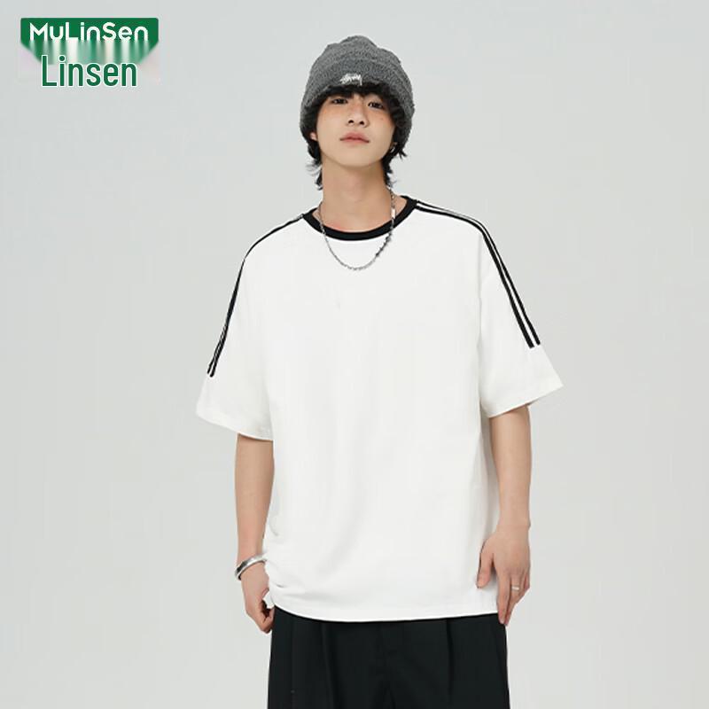 Mulinsen Men s Three-Stripe Casual Round Neck T-Shirt 3XL белый