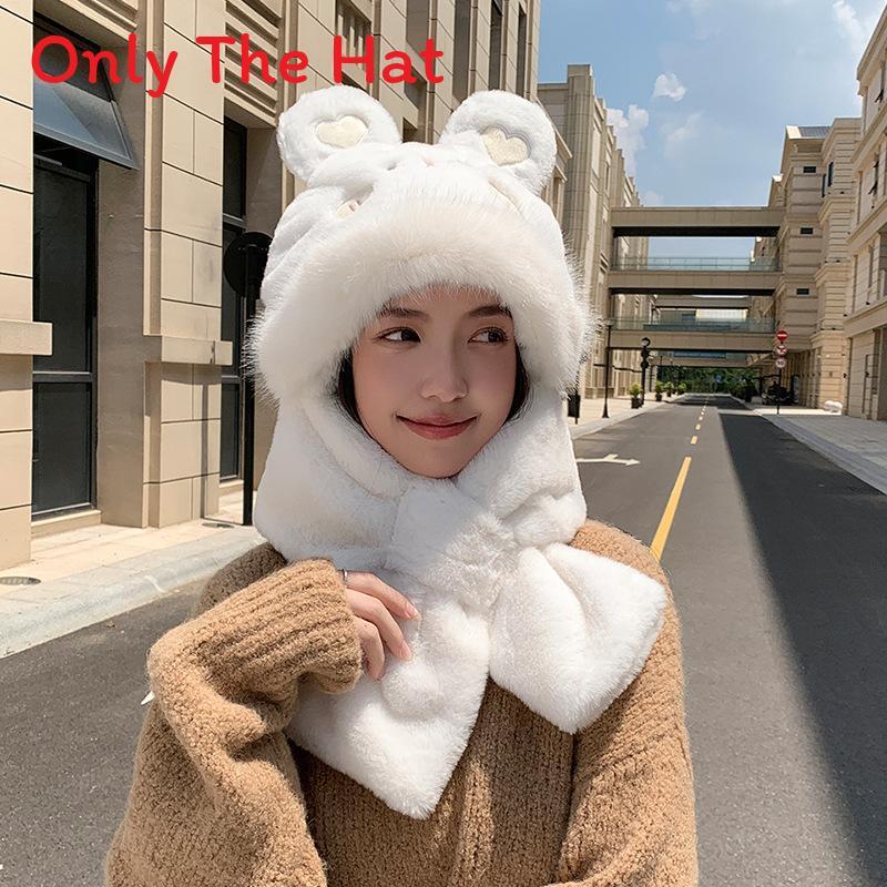 

Plush Bunny Hat With Neck Warmer Winter Warmth For Girls And Kids белый