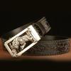 Classical Men Leather Belt with Convenient Automatic Buckle and Carved Beast Buckle Chinese Beast Head
