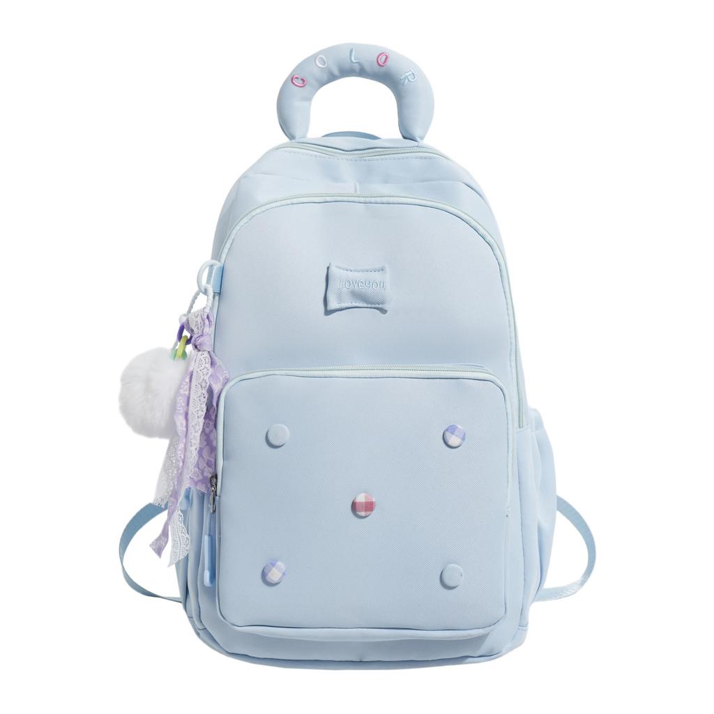 Schoolbag Macaron Color Button Backpack Female, Korean ins Girl Large Capacity School Bag, Junior High School Student