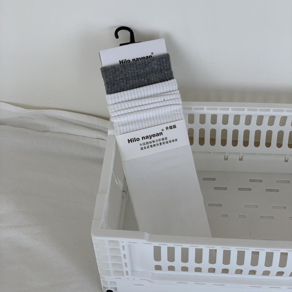 Essential Contrast Color Ribbed Cotton Mid-Calf Socks - Four-Season Japanese Style for Women