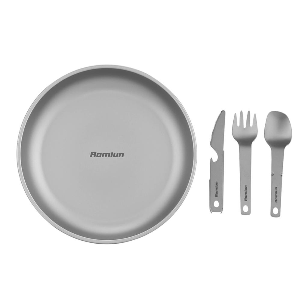 Metal Camping Plate with 3 PCS Suit Integrated Tableware Titanium Plate BBQ Plates Camping Plates