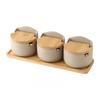 Beige Ceramic Seasoning Jar with Bamboo Lid Kitchen Spice Container Household Salt and Sugar Bowl Set Seasoning Storage Box