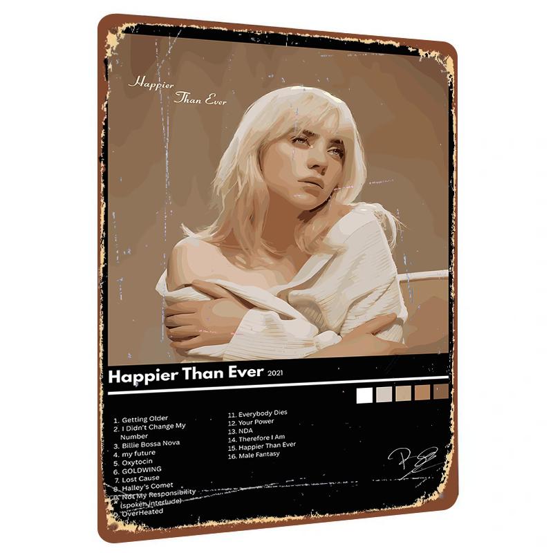 Billie Eilish Happier Than Ever Album Cover Custom Metal Tin Sign Music Decor Artwork 20x30cm（7.8x11.8inch）