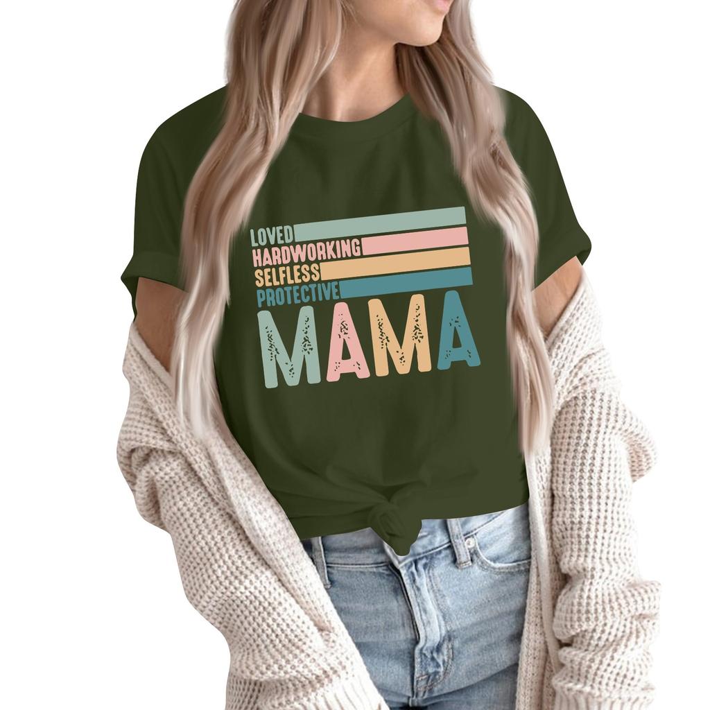 Women Casual Daily Round Neck Printed Short Sleeved T-shirt Letter Top