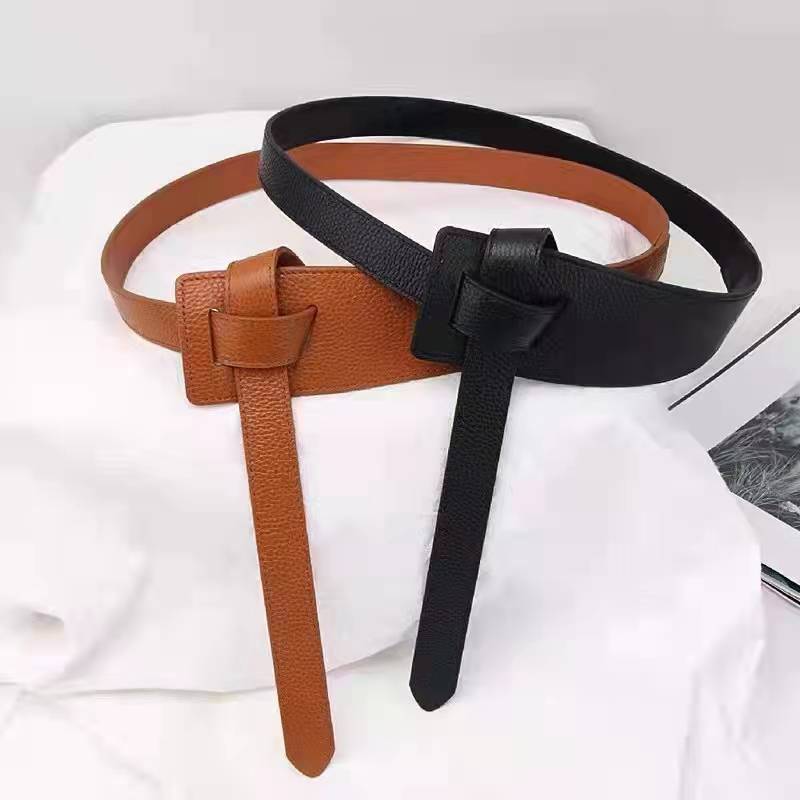 European and American Simple Solid Color Single-loop Fashion Belt, Women's Large Sweater Waist-hugging Versatile Belt