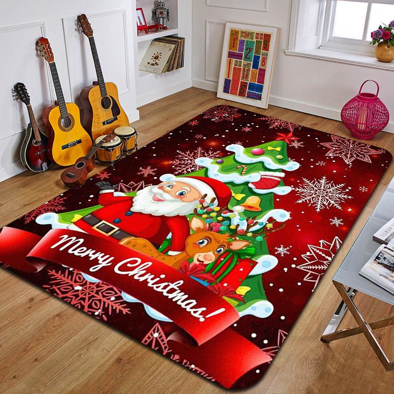 Weihnachtsmann Teppich bedruckte Eingangsfußmatte Wohnzimmer Schlafzimmer Badezimmer rutschfester Teppich Heimdekorative Bodenmatte Neujahrsgeschenk