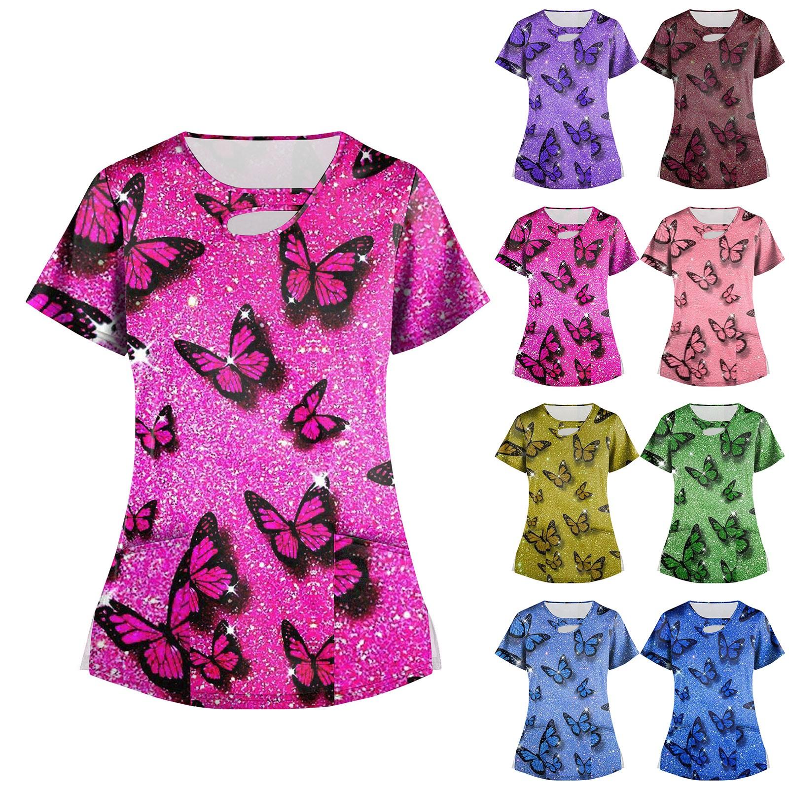 

Женские топы с эластичным модным принтом и карманной футболкой с коротким рукавом