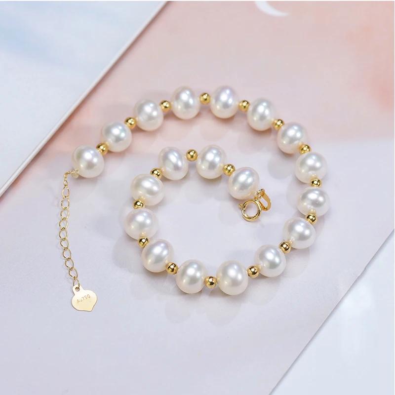 Real Natural Freshwater Pearl Gold Bracelet Woman,Vintage 18k Gold Pearl Bracelet Jewelry Baby Girl Wife Annniversary Gift White