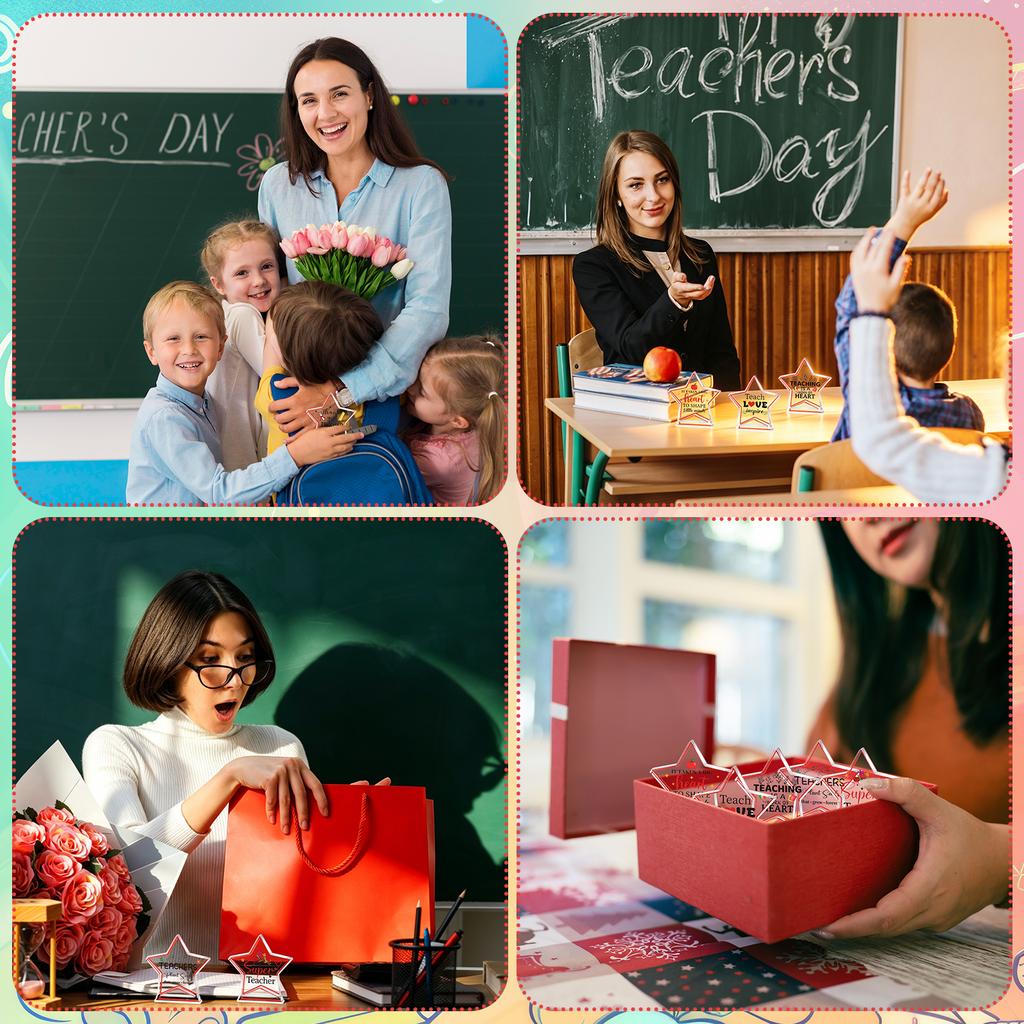 12 Pcs Acrylic Star Teacher Appreciation Gifts Thank You Prize Plaque Table Keepsake Centerpiece For Women Teaching Assistant Gr
