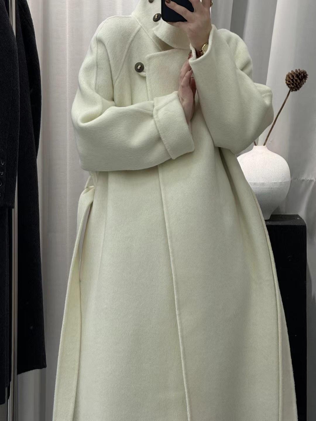 

Double-sided cashmere coat long stand-up collar, long-haired thickened thermal belt H version wool double-sided woolen coat S (under 62.5 kg) бежевий