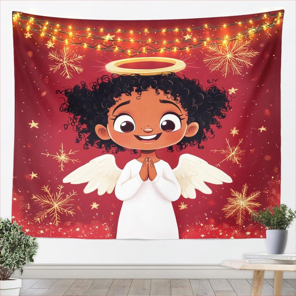 Jejeloiu Pink Christmas Tapestry Small  Kids Snowy Xmas Landscape Wall Art Winter Scene Wall Hanging Blanket Microfiber