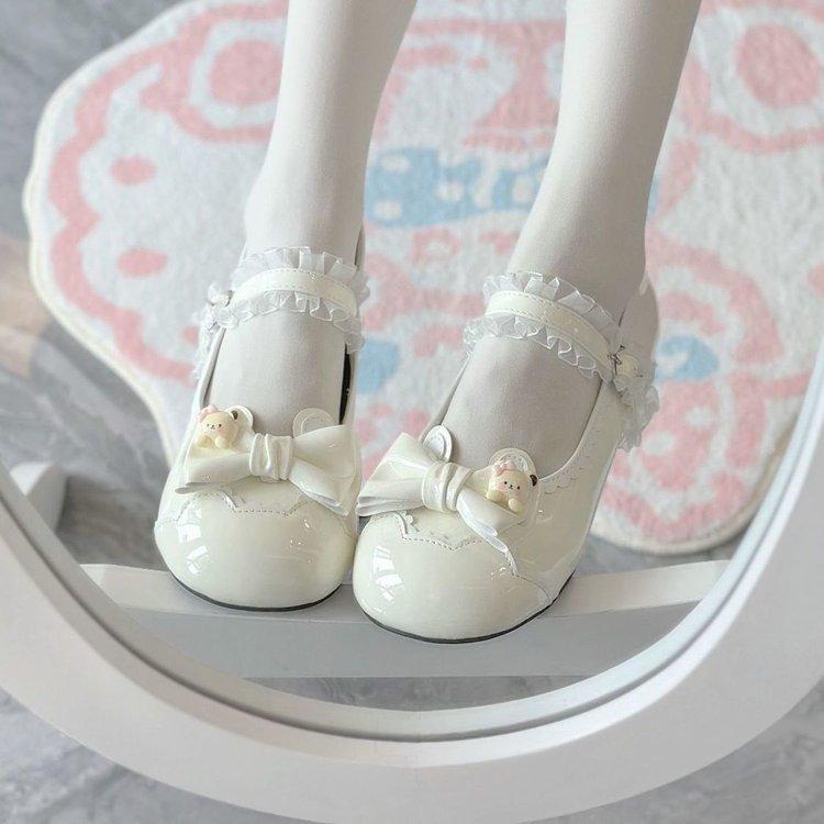 New round head cute sweet little leather shoes Fudie heart cute bow