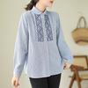 Autumn Commuting Ethnic Style Embroidery Design Sense Niche Button Slimming Striped Long Sleeved Shirt for Women Blouses & Shirts