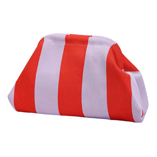 Lightweight Vacation Bag Women Woven Striped Clutch Purse, Large Capacity Kiss Lock Travel Makeup Organizer Cosmetic Pouch, Summer Beach Evening