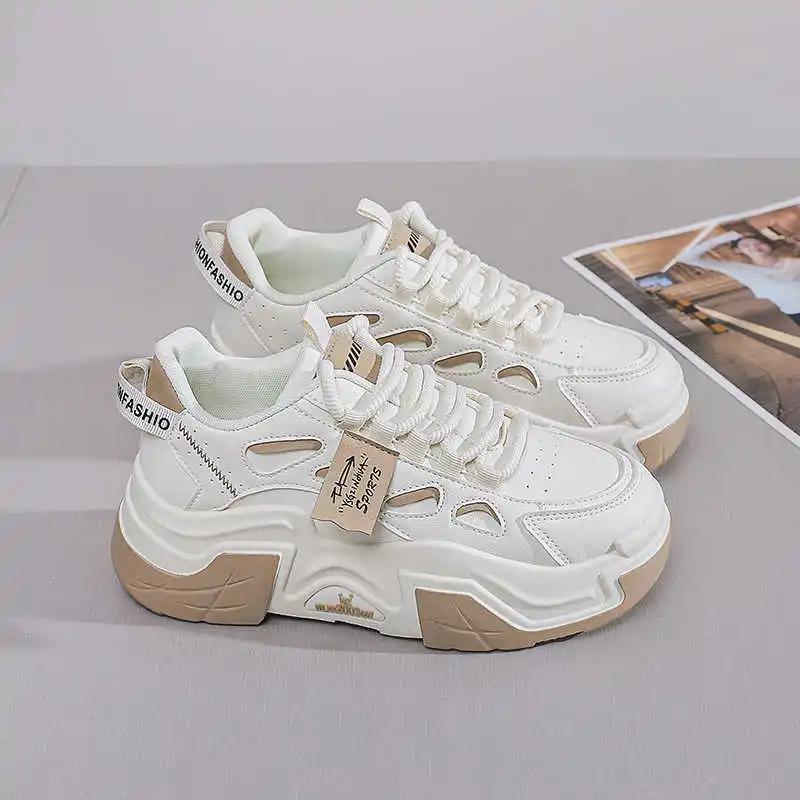 Fashion Natural Leather Round Nose Heel Shoes Woman Boots Womens Sneakers Shoes Black Platform Sneakers Sports Celebrity