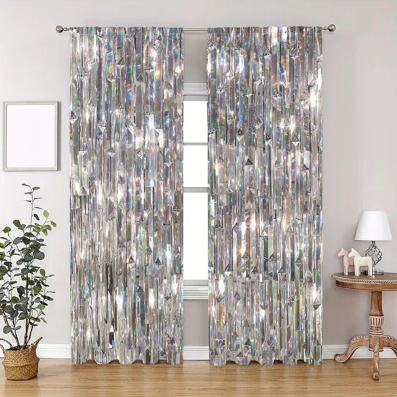 Colorful Crystal Pattern Printed Curtains   Bedroom and Living Room   Home Decoration   Room Decoration