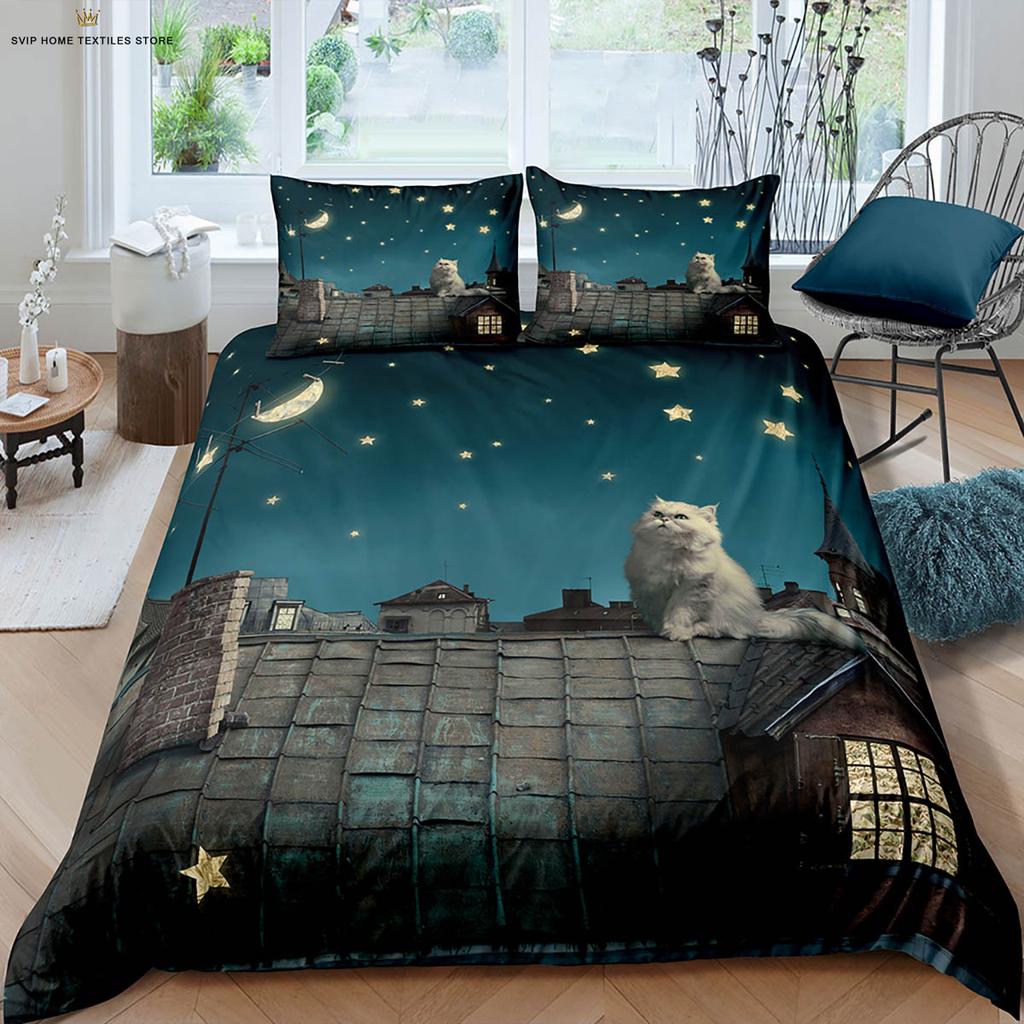 Süße Weltraumkatze Tier 3D-Druck Bettbezug Bettwäsche-Set Weicher und bequemer Bettbezug Kissenbezug 3 Teile
