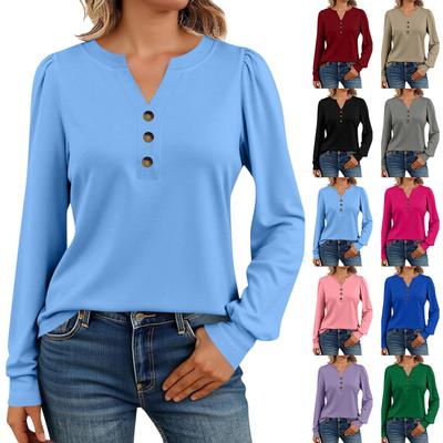 Camisas de Manga Comprida Femininas Henely Tops Casuais Blusas da Moda Camisetas Fofas