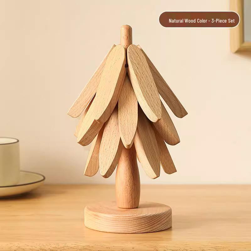 Luxury Solid Wood Christmas Tree Coaster & Bowl Pad - Insulated, Anti-scalding, Foldable Table Decoration.