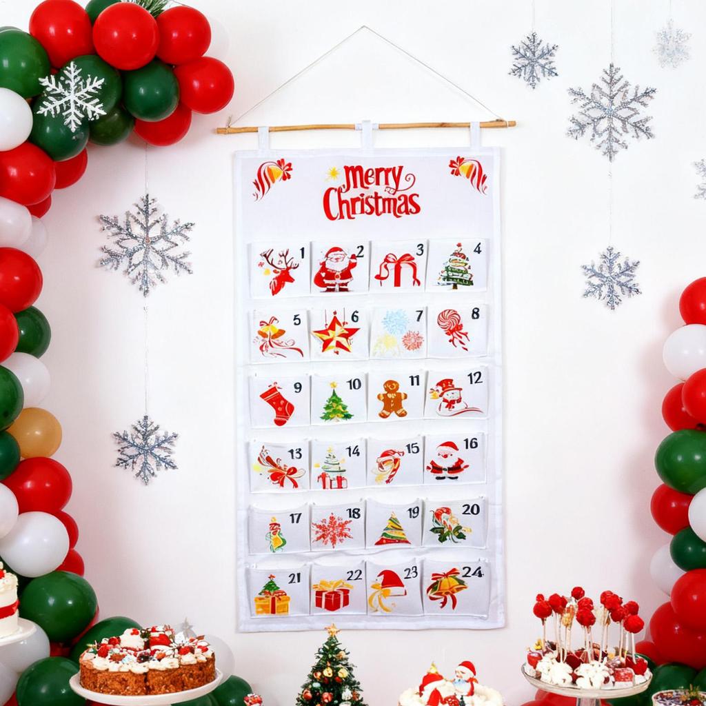 Fabric Christmas Advent Calendar Christmas Countdown Calendar Reusable Wall Hanging Ornaments with 24 Pockets Party Supplies