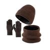 3Pcs/Set Winter Hat Scarf Gloves Set Solid Color Windproof Brimless Hat Neck Warmer Touch Screen Gloves Set