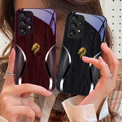 Θήκη Τηλεφώνου από Σκληρυμένο Γυαλί Για Samsung Galaxy S10 4G S20 11E 30 S21 21Fe 22 Pro S23 Ultra 5G S8 S9 Plus Υφή Ξύλου Δράκος