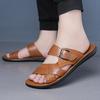 Men's Leather Slide Sandals Adjustable Buckle Casual Non-slip Summer Beach Slippers