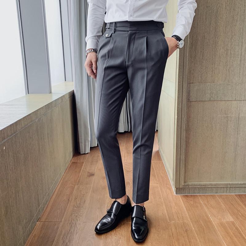 Pánské oblekové kalhoty Britský styl Business Casual Jednobarevné Slim Fit Rovné společenské kalhoty pro muže Formální kalhoty Pánské oblečení